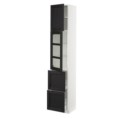 SEKTION / MAXIMERA Hi cb w glass dr/2 drawers/1 door, white/Lerhyttan black stained, 15x15x80 "