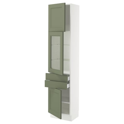 SEKTION / MAXIMERA Hi cb w glass dr/2 drwrs/2 doors, white/Axstad gray-green, 18x15x80 "