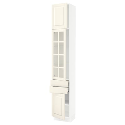 SEKTION / MAXIMERA Hi cb w glass dr/2 drwrs/2 doors, white/Bodbyn off-white, 15x15x90 "