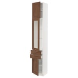 SEKTION / MAXIMERA Hi cb w glass dr/2 drwrs/2 doors, white Enköping/brown walnut effect, 15x15x90 "