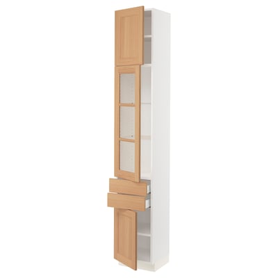SEKTION / MAXIMERA Hi cb w glass dr/2 drwrs/2 doors, white/Vedhamn oak, 15x15x90 "