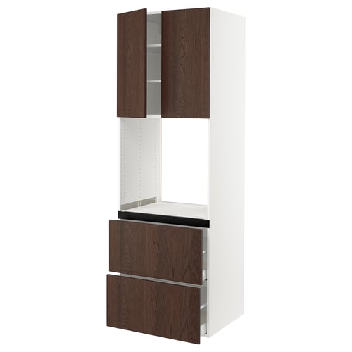 Ikea SEKTION kitchen unit, white with dark brown wood drawers, modern design.