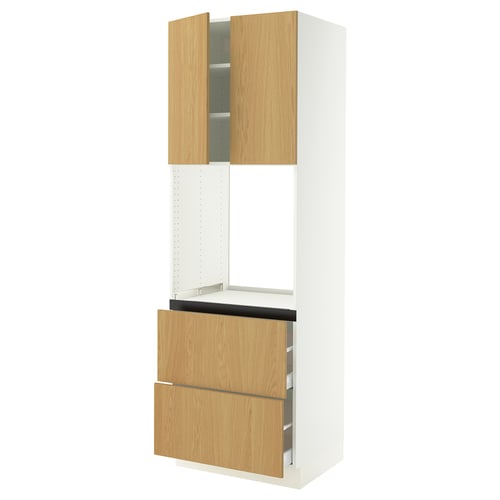 SEKTION / MAXIMERA High cab f oven+2 drawers/2 doors, white/Sinarp oak veneer, 30x24x90 "