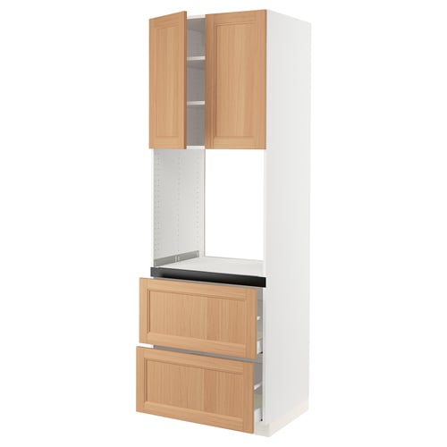 SEKTION kitchen unit in oak; 2 shelves, 2 drawers; white and wood tones.