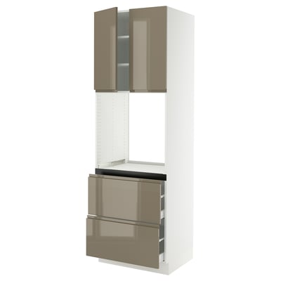 SEKTION / MAXIMERA High cab f oven+2 drawers/2 doors, white/Voxtorp high-gloss dark grey-brown, 30x24x90 "