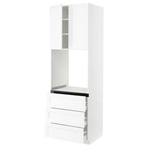 SEKTION white kitchen cabinets with drawers.