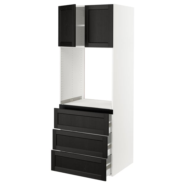 SEKTION / MAXIMERA High cab f oven w 3 drawers/2 doors, white/Lerhyttan black stained, 30x24x80 "