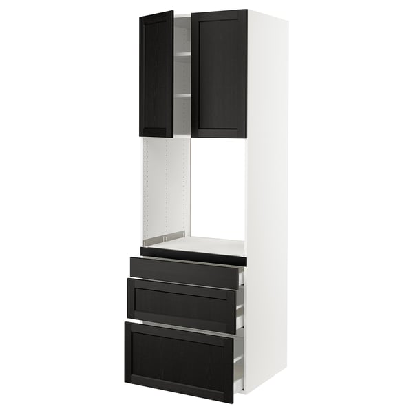 SEKTION / MAXIMERA High cab f oven w 3 drawers/2 doors, white/Lerhyttan black stained, 30x24x90 "