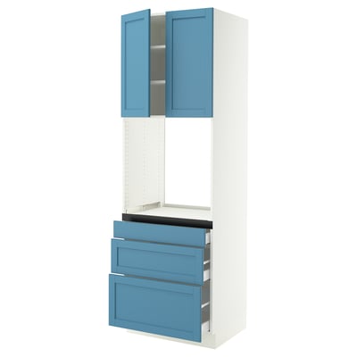 SEKTION / MAXIMERA High cab f oven w 3 drawers/2 doors, white/Lerhyttan blue, 30x24x90 "