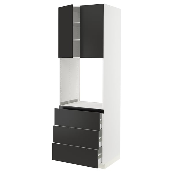 SEKTION / MAXIMERA High cab f oven w 3 drawers/2 doors, white/Nickebo matt anthracite, 30x24x90 "