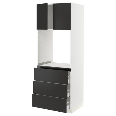 SEKTION / MAXIMERA High cab f oven w 3 drawers/2 doors, white/Nickebo matt anthracite, 30x24x80 "