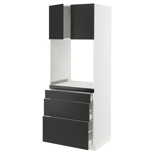SEKTION / MAXIMERA High cab f oven w 3 drawers/2 doors, white/Nickebo matt anthracite, 30x24x80 "