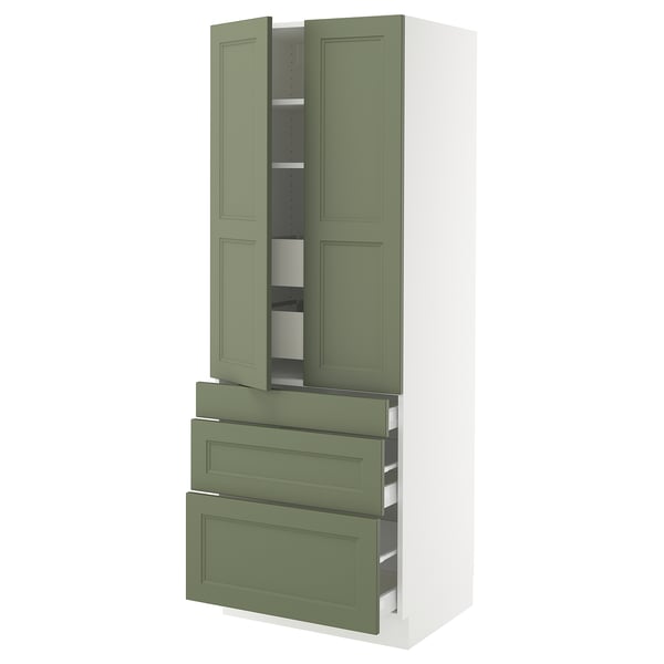 SEKTION / MAXIMERA High cab w 2 drs/3 fronts/5 drawers, white/Axstad gray-green, 30x24x80 "