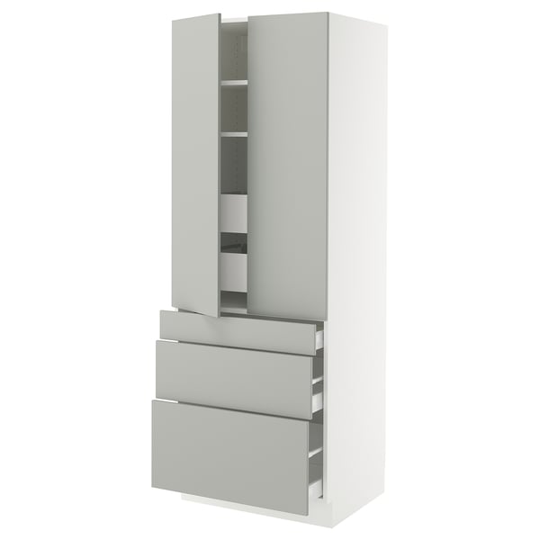 SEKTION / MAXIMERA High cab w 2 drs/3 fronts/5 drawers, white/Havstorp light gray, 30x24x80 "