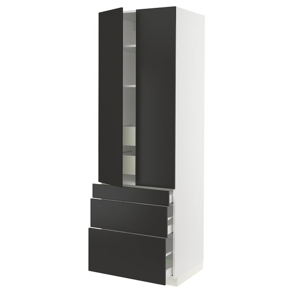 SEKTION / MAXIMERA High cab w 2 drs/3 fronts/5 drawers, white/Nickebo matt anthracite, 30x24x90 "