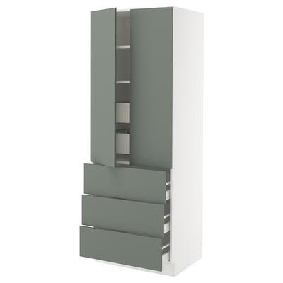 SEKTION / MAXIMERA High cab w 2 drs/3 fronts/5 drawers, white/Nickebo matt grey-green, 30x24x80 "