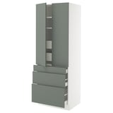 SEKTION / MAXIMERA High cab w 2 drs/3 fronts/5 drawers, white/Nickebo matt grey-green, 30x24x80 "