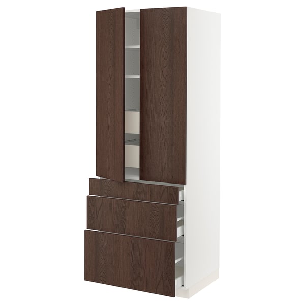 SEKTION / MAXIMERA High cab w 2 drs/3 fronts/5 drawers, white/Sinarp brown, 30x24x80 "