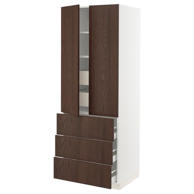 SEKTION / MAXIMERA High cab w 2 drs/3 fronts/5 drawers, white/Sinarp brown, 30x24x80 "