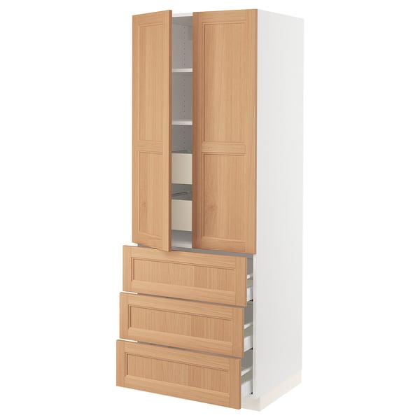 SEKTION / MAXIMERA High cab w 2 drs/3 fronts/5 drawers, white/Vedhamn oak, 30x24x80 "