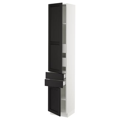 SEKTION / MAXIMERA High cab w 2drs/2 fronts/4 drawers, white/Lerhyttan black stained, 15x15x80 "