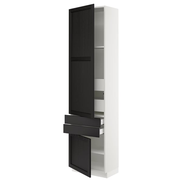 SEKTION / MAXIMERA High cab w 2drs/2 fronts/4 drawers, white/Lerhyttan black stained, 24x15x90 "