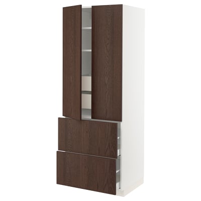 SEKTION / MAXIMERA High cab w 2drs/2 fronts/4 drawers, white/Sinarp brown, 30x24x80 "