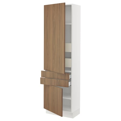 SEKTION / MAXIMERA High cab w 2drs/2 fronts/4 drawers, white/Tistorp brown walnut effect, 24x15x80 "