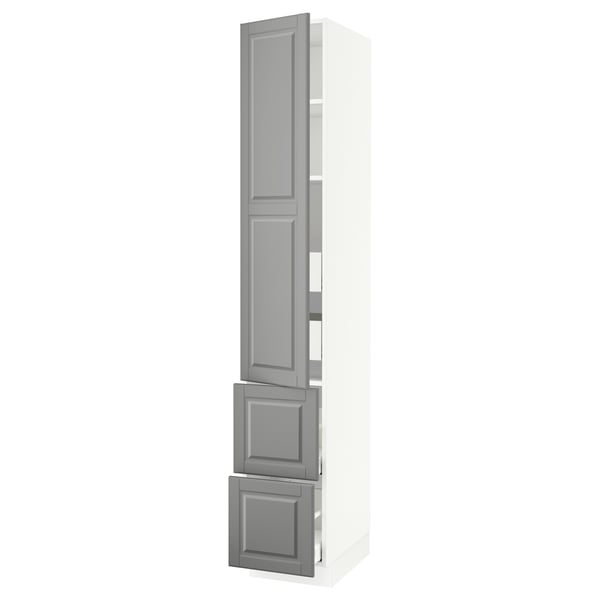 SEKTION / MAXIMERA High cab w door/2 fronts/4 drawers, white/Bodbyn gray, 15x24x90 "