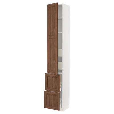 SEKTION / MAXIMERA High cab w door/2 fronts/4 drawers, white Enköping/brown walnut effect, 15x15x90 "