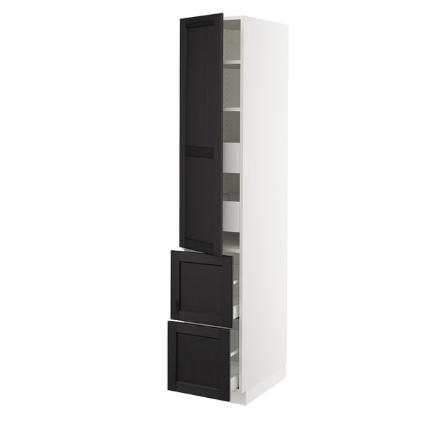 SEKTION / MAXIMERA High cab w door/2 fronts/4 drawers, white/Lerhyttan black stained, 15x24x80 "