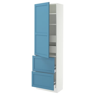 SEKTION / MAXIMERA High cab w door/2 fronts/4 drawers, white/Lerhyttan blue, 24x15x80 "