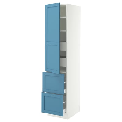 SEKTION / MAXIMERA High cab w door/2 fronts/4 drawers, white/Lerhyttan blue, 18x24x80 "