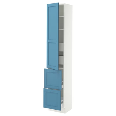 SEKTION / MAXIMERA High cab w door/2 fronts/4 drawers, white/Lerhyttan blue, 15x15x80 "