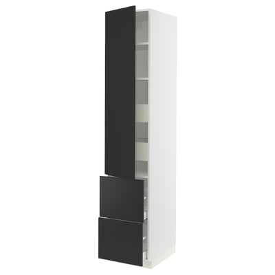 SEKTION / MAXIMERA High cab w door/2 fronts/4 drawers, white/Nickebo matt anthracite, 18x24x90 "