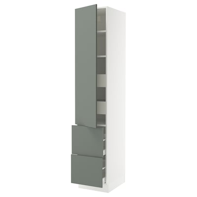 SEKTION / MAXIMERA High cab w door/2 fronts/4 drawers, white/Nickebo matt grey-green, 18x24x90 "
