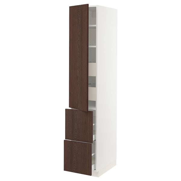 SEKTION / MAXIMERA High cab w door/2 fronts/4 drawers, white/Sinarp brown, 15x24x80 "