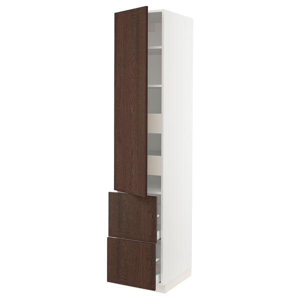 SEKTION / MAXIMERA High cab w door/2 fronts/4 drawers, white/Sinarp brown, 18x24x90 "