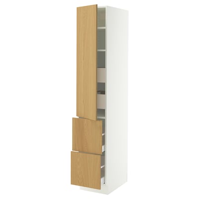 SEKTION / MAXIMERA High cab w door/2 fronts/4 drawers, white/Sinarp oak veneer, 15x24x80 "