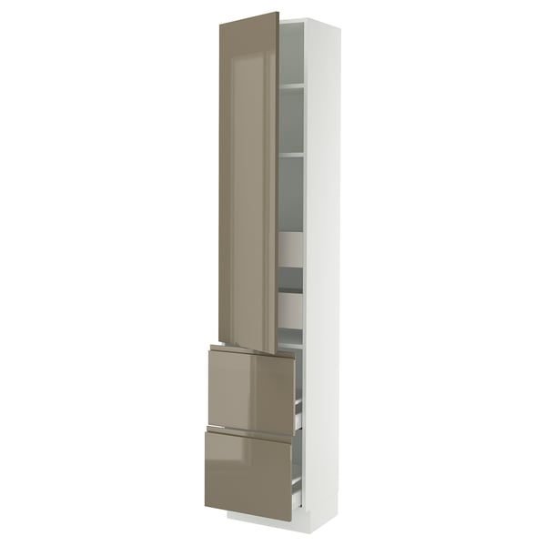 SEKTION / MAXIMERA High cab w door/2 fronts/4 drawers, white/Voxtorp high-gloss dark grey-brown, 18x15x90 "
