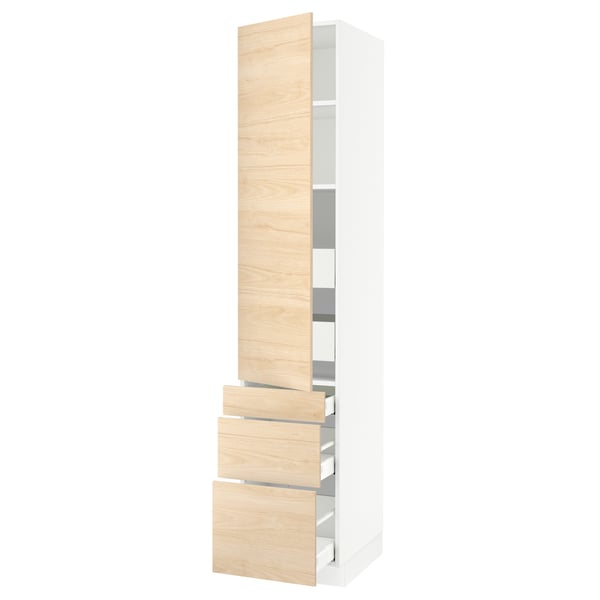 SEKTION / MAXIMERA High cab w door/3 fronts/5 drawers, white/Askersund light ash effect, 18x24x90 "