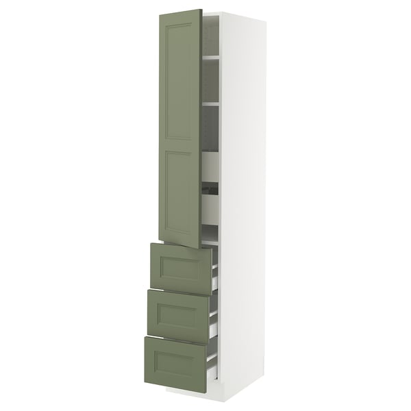SEKTION / MAXIMERA High cab w door/3 fronts/5 drawers, white/Axstad gray-green, 15x24x80 "