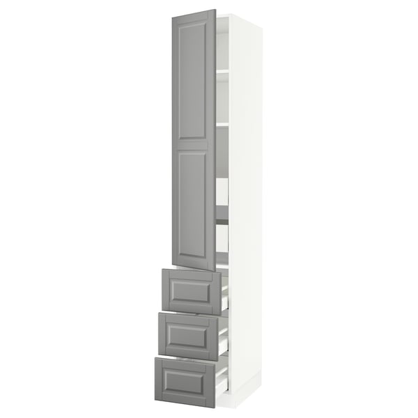 SEKTION / MAXIMERA High cab w door/3 fronts/5 drawers, white/Bodbyn gray, 15x24x90 "