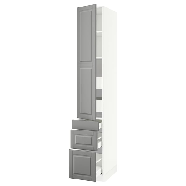 SEKTION / MAXIMERA High cab w door/3 fronts/5 drawers, white/Bodbyn gray, 15x24x90 "