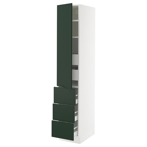 SEKTION / MAXIMERA High cab w door/3 fronts/5 drawers, white/Havstorp deep green, 15x24x80 "