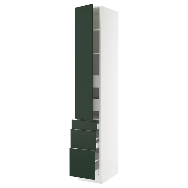 SEKTION / MAXIMERA High cab w door/3 fronts/5 drawers, white/Havstorp deep green, 15x24x90 "