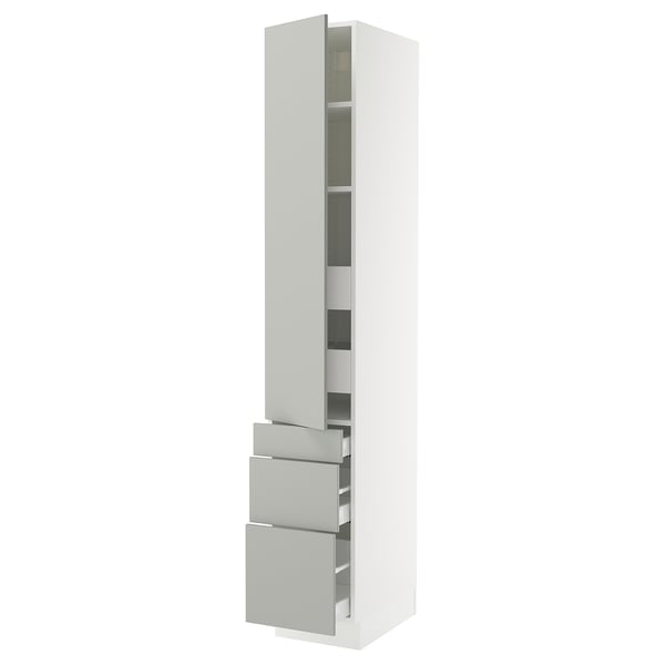 SEKTION / MAXIMERA High cab w door/3 fronts/5 drawers, white/Havstorp light gray, 15x24x90 "