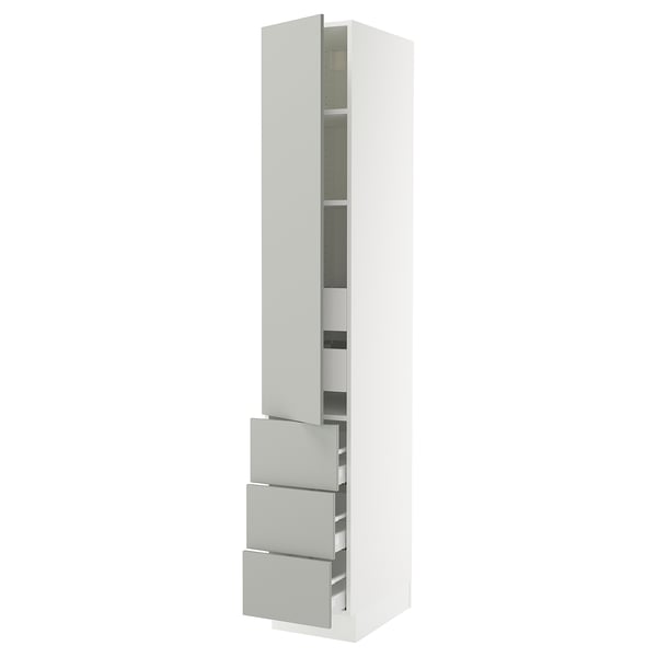SEKTION / MAXIMERA High cab w door/3 fronts/5 drawers, white/Havstorp light gray, 15x24x90 "