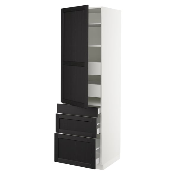 SEKTION / MAXIMERA High cab w door/3 fronts/5 drawers, white/Lerhyttan black stained, 24x24x80 "