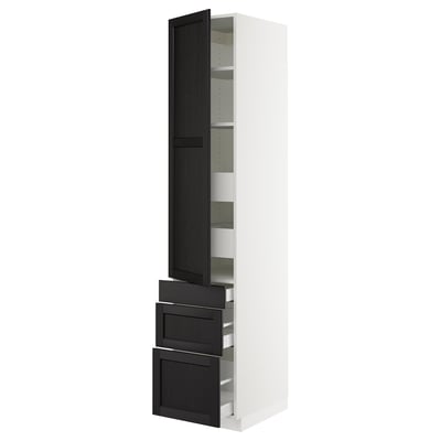 SEKTION / MAXIMERA High cab w door/3 fronts/5 drawers, white/Lerhyttan black stained, 18x24x90 "
